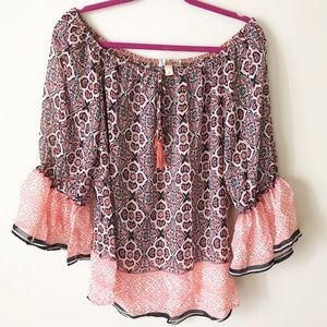 Penelope Project Sheer Peasant Top w/ Bell Sleeves
